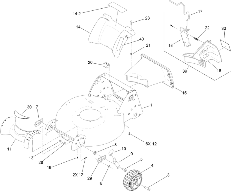Deck Housing Front Wheel and Rear Door Assembly