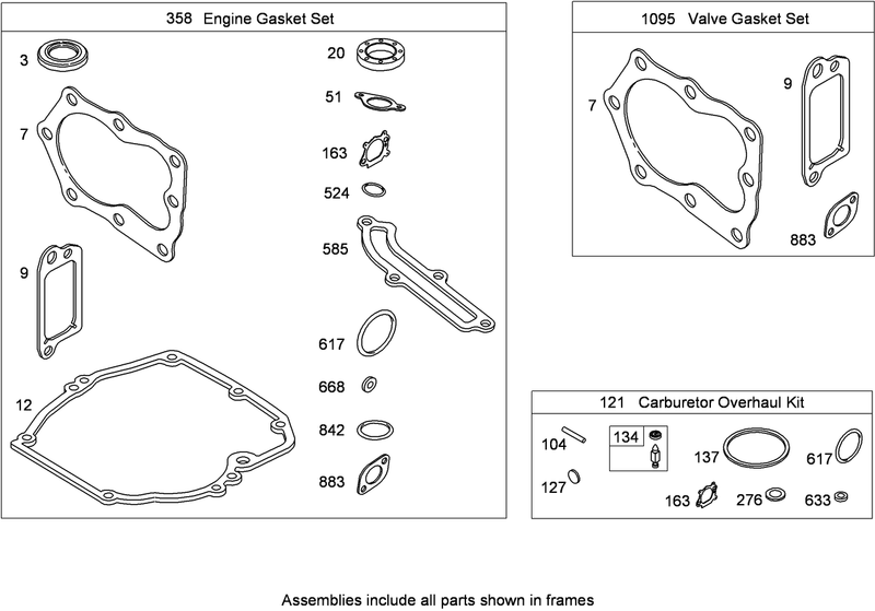 Engine and Valve Gaskets and Carburetor Overhaul Kit Briggs and Stratton 122T02 2059 B1