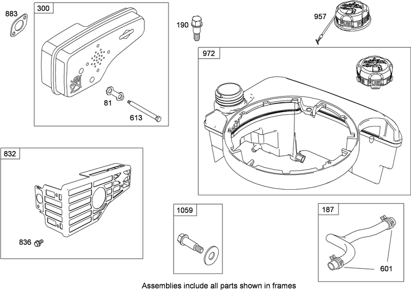 Muffler and Fuel Tank Assembly Briggs and Stratton 122T02 2059 B1