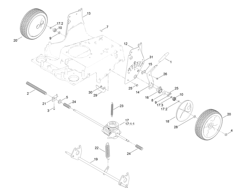 Rear Wheel and Height of Cut Assembly