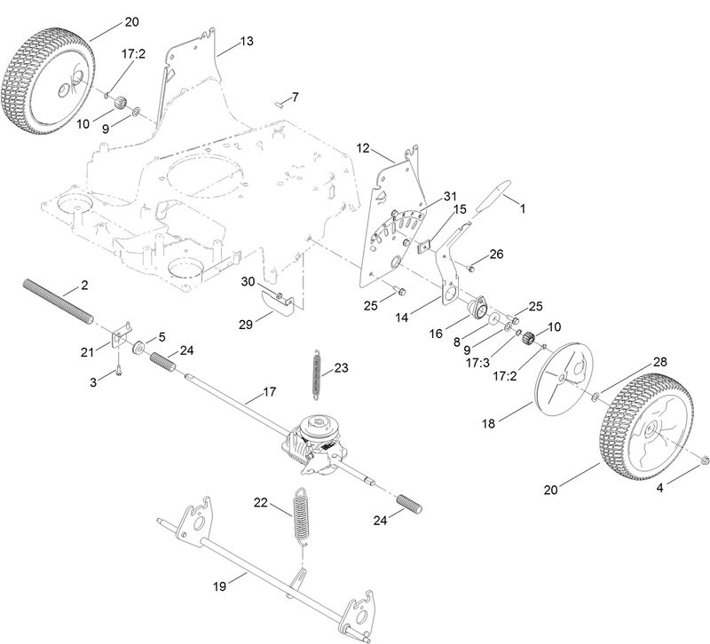 Transmission Rear Wheel and Height of Cut Assembly