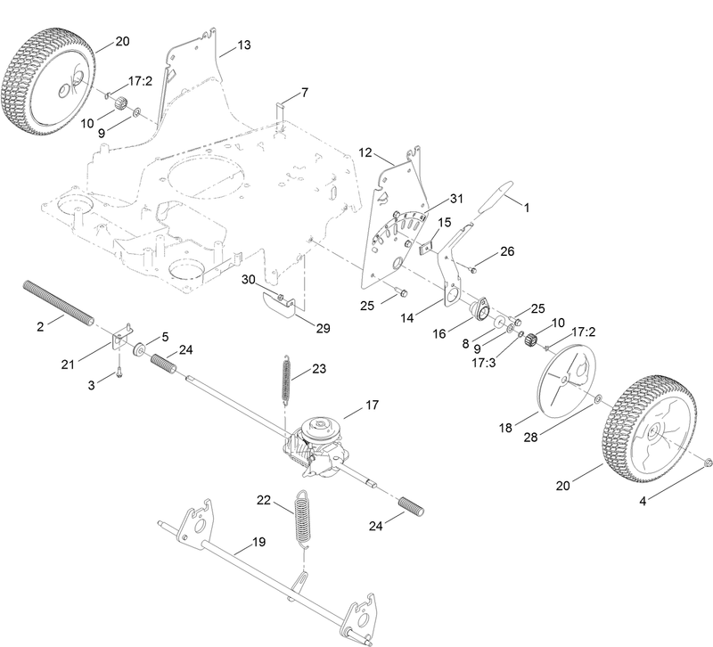 Transmission Rear Wheel and Height of Cut Assembly