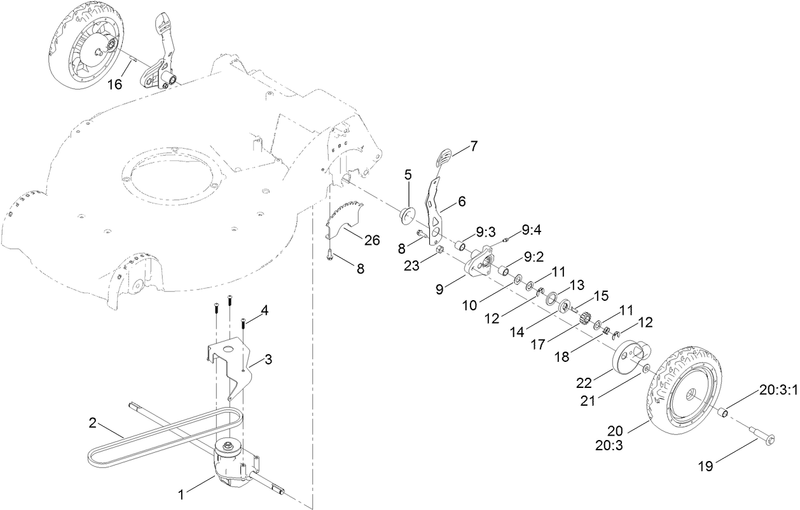 Transmission and Rear Wheel Height of Cut Assembly