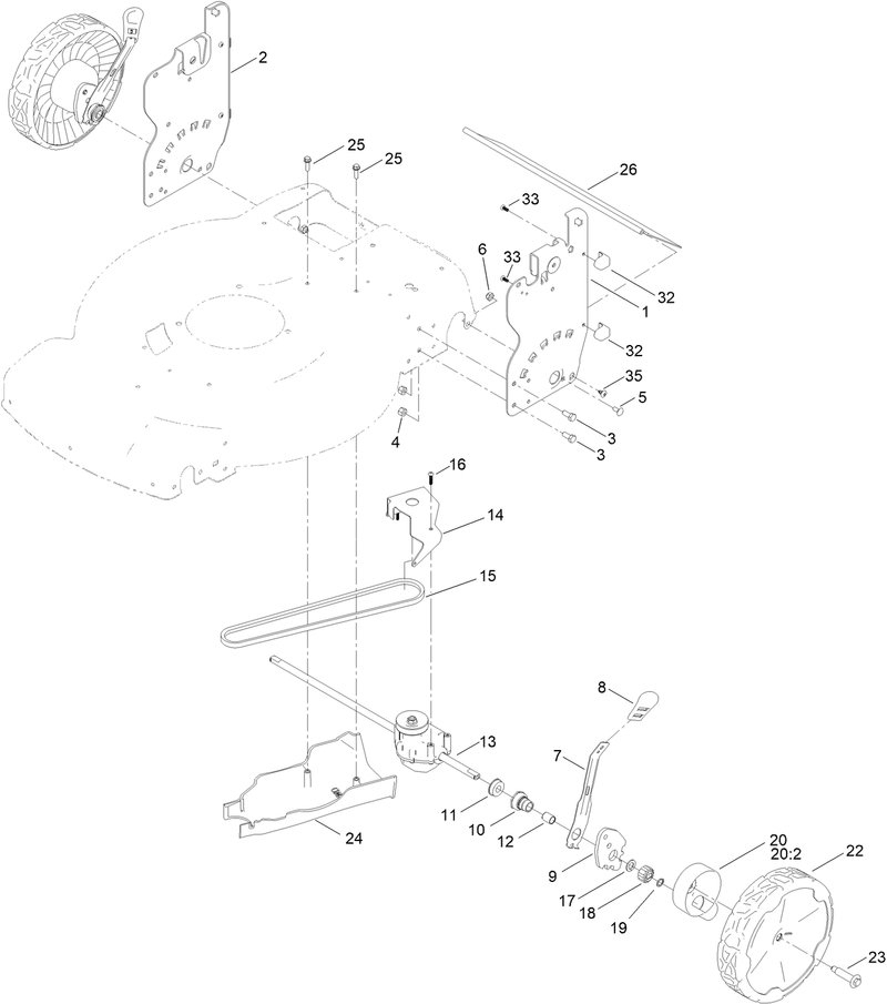 Rear Wheel and Height of Cut Assembly