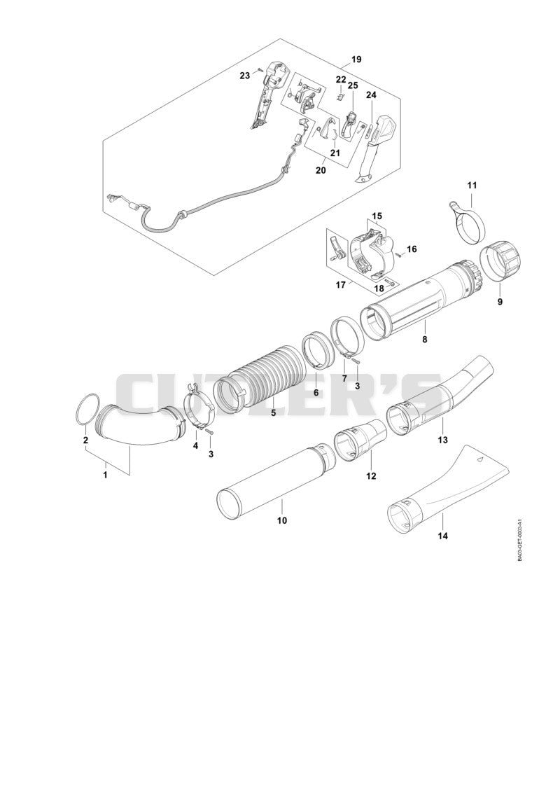 Pleated hose, Blower tube, Control handle