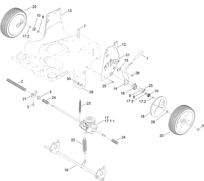 Rear Wheel and Height of Cut Assembly