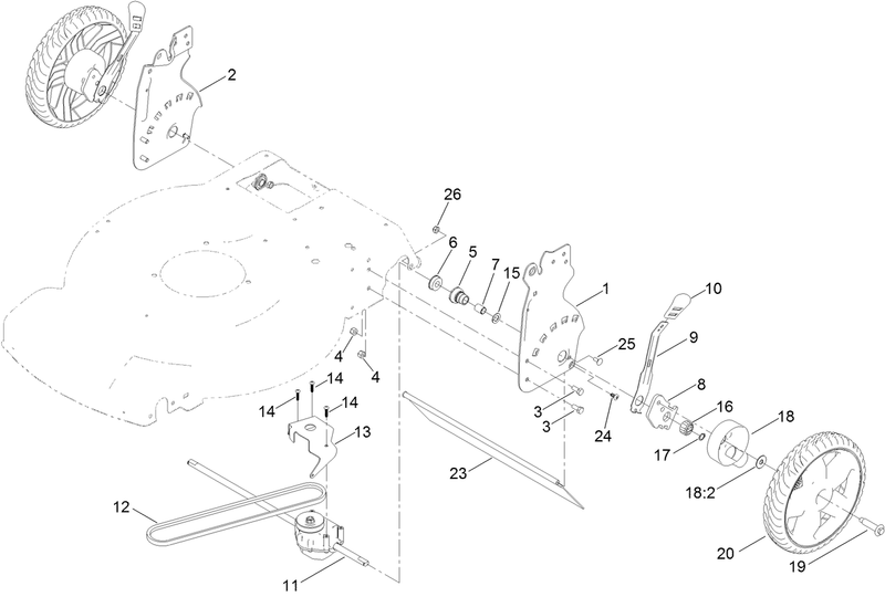 Rear Wheel Transmission and Height of Cut Assembly