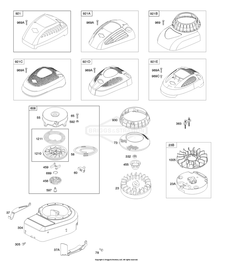 Blower Housing/Shrouds, Flywheel, Rewind Starter