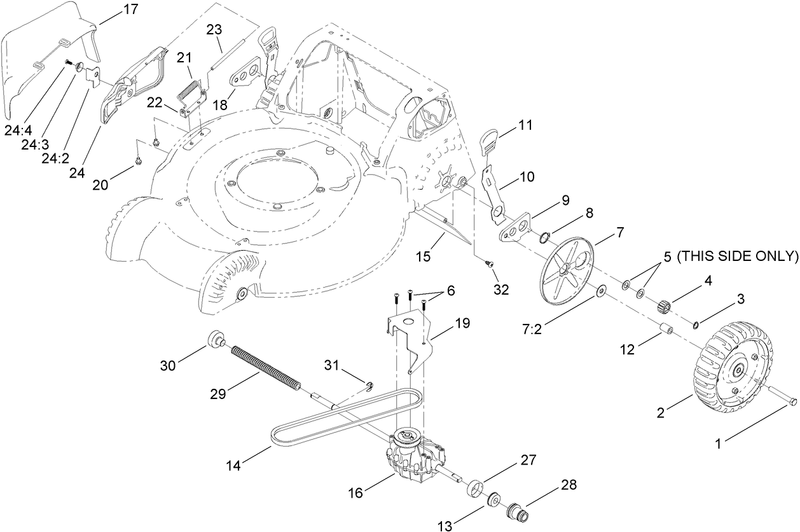 Transmission Side Discharge Rear Wheel and Height of Cut Assembly