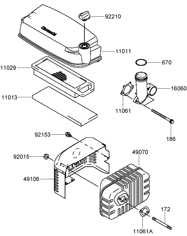 Air Filter and Muffler Assembly Kawasaki FJ180V AS28