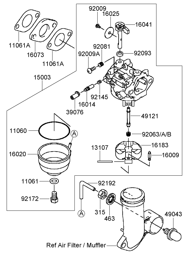 Carburetor Assembly Kawasaki FJ180V AS28