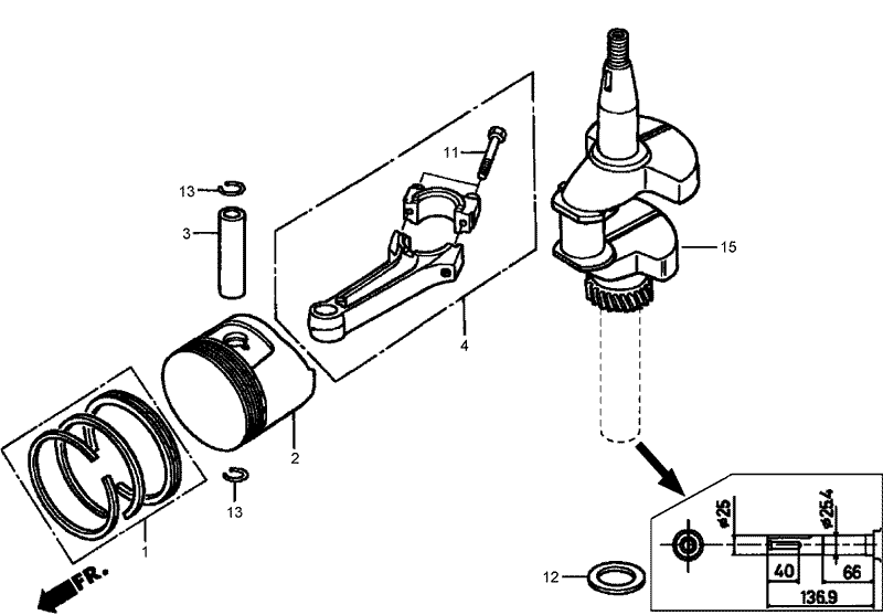 Crankshaft and Piston Assembly Honda GXV160K1 A1T