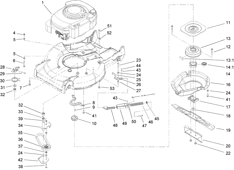Engine and Belt and Blade Assembly