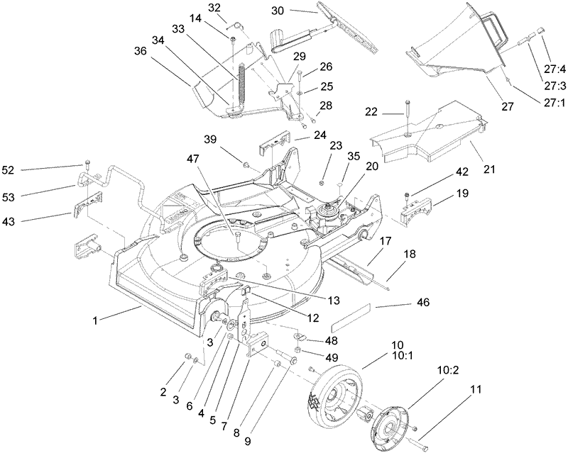 Deck Chute and Wheel Assembly