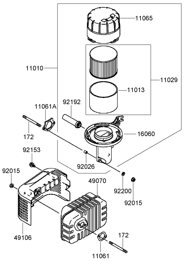 Air Filter and Muffler Assembly Kawasaki FJ180V AS31