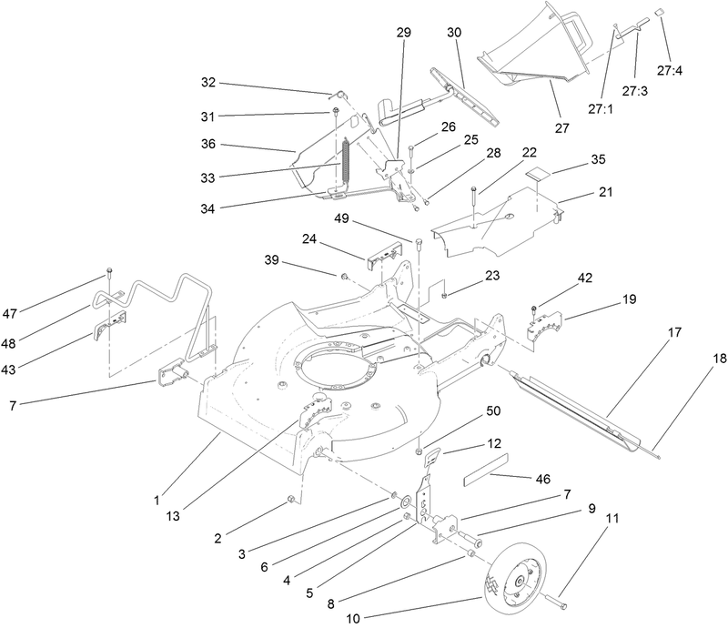 Housing Discharge Chute and Front Wheel Assembly
