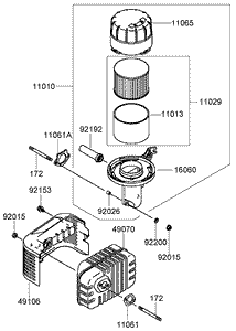 Air Filter and Muffler Assembly Kawasaki FJ180V-AS30