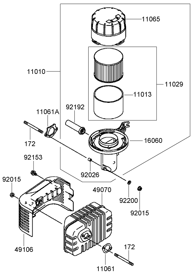 Air Filter and Muffler Assembly Kawasaki FJ180V AS30