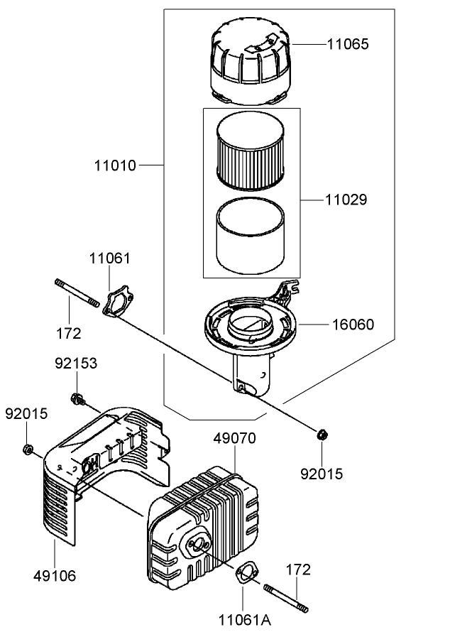 Air Filter and Muffler Assembly Kawasaki FJ180V AS36