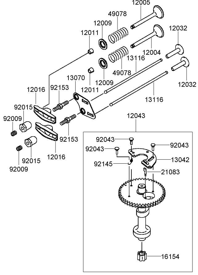 Valve and Camshaft Assembly Kawasaki FJ180V AS36