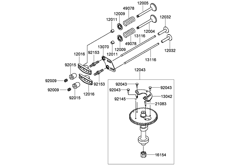 Valve and Camshaft Assembly Kawasaki FJ180V AS34