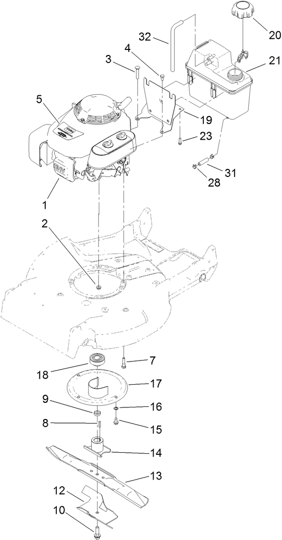Engine Fuel Tank and Blade Assembly