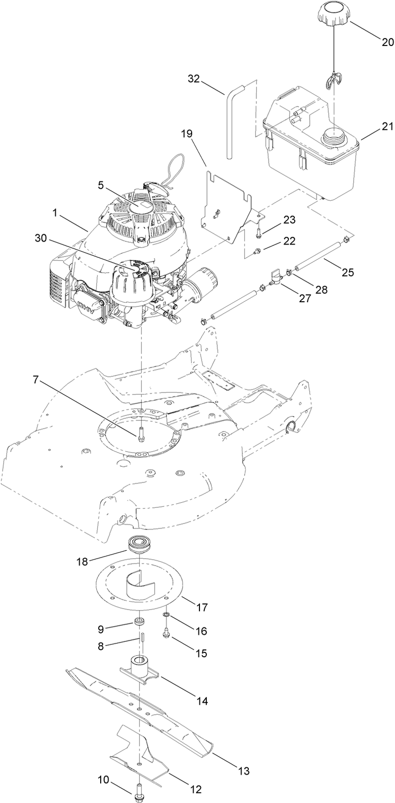Engine Fuel Tank and Blade Assembly