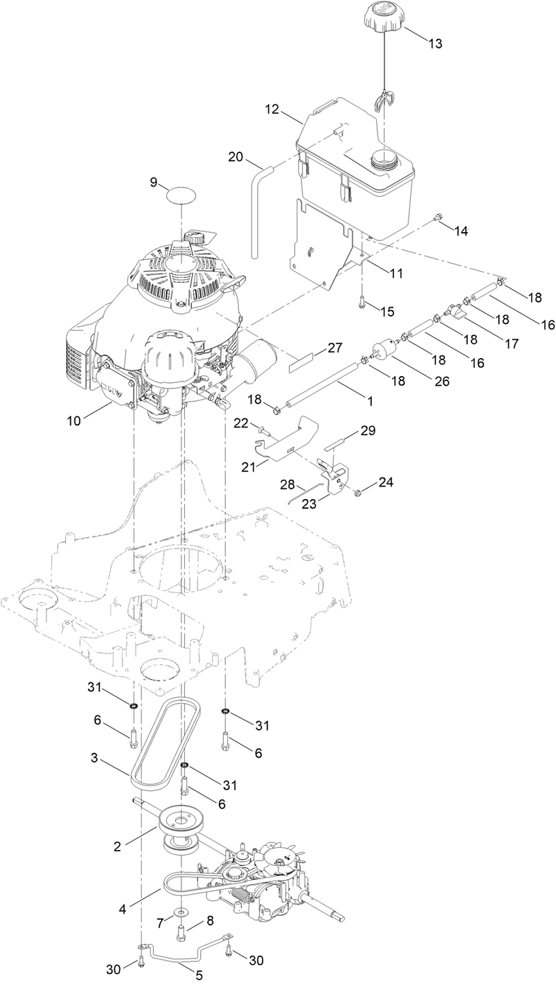 Engine and Fuel Tank Assembly
