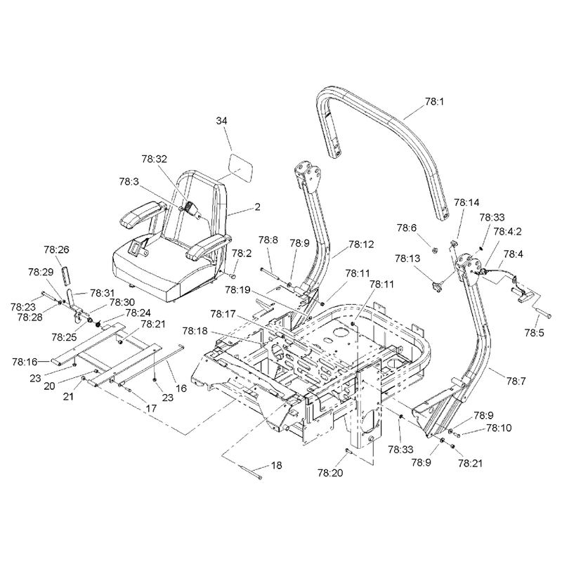 Seat and Roll Over Protection System Assembly