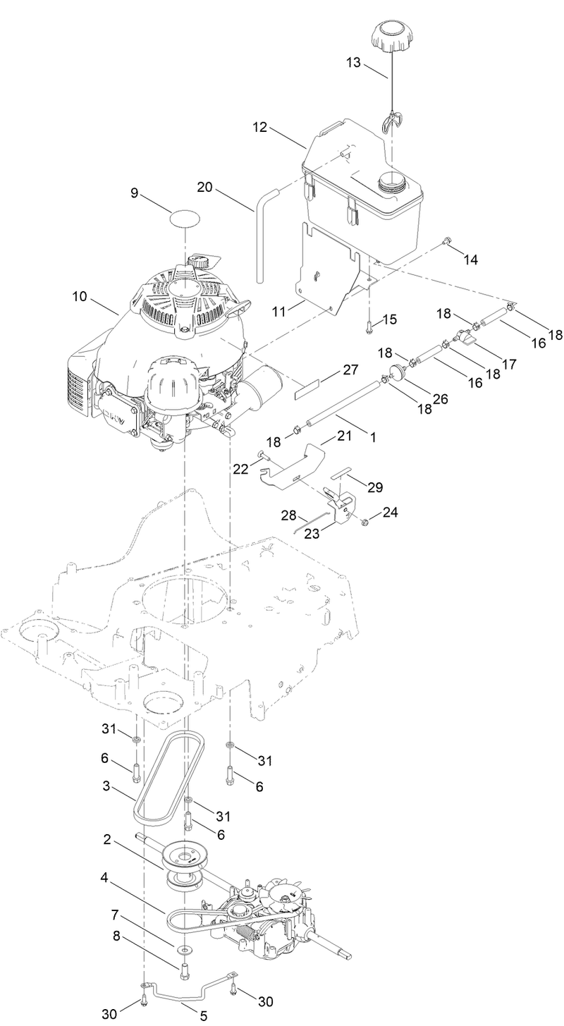 Engine and Fuel Tank Assembly