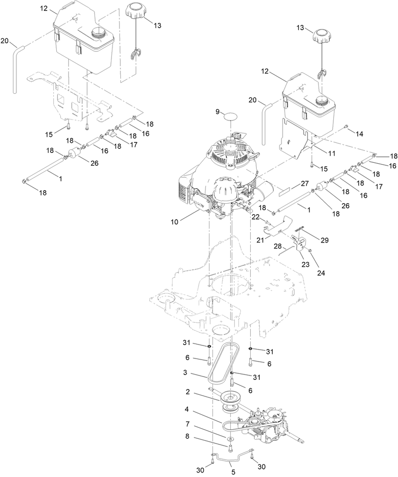 Engine and Fuel Tank Assembly