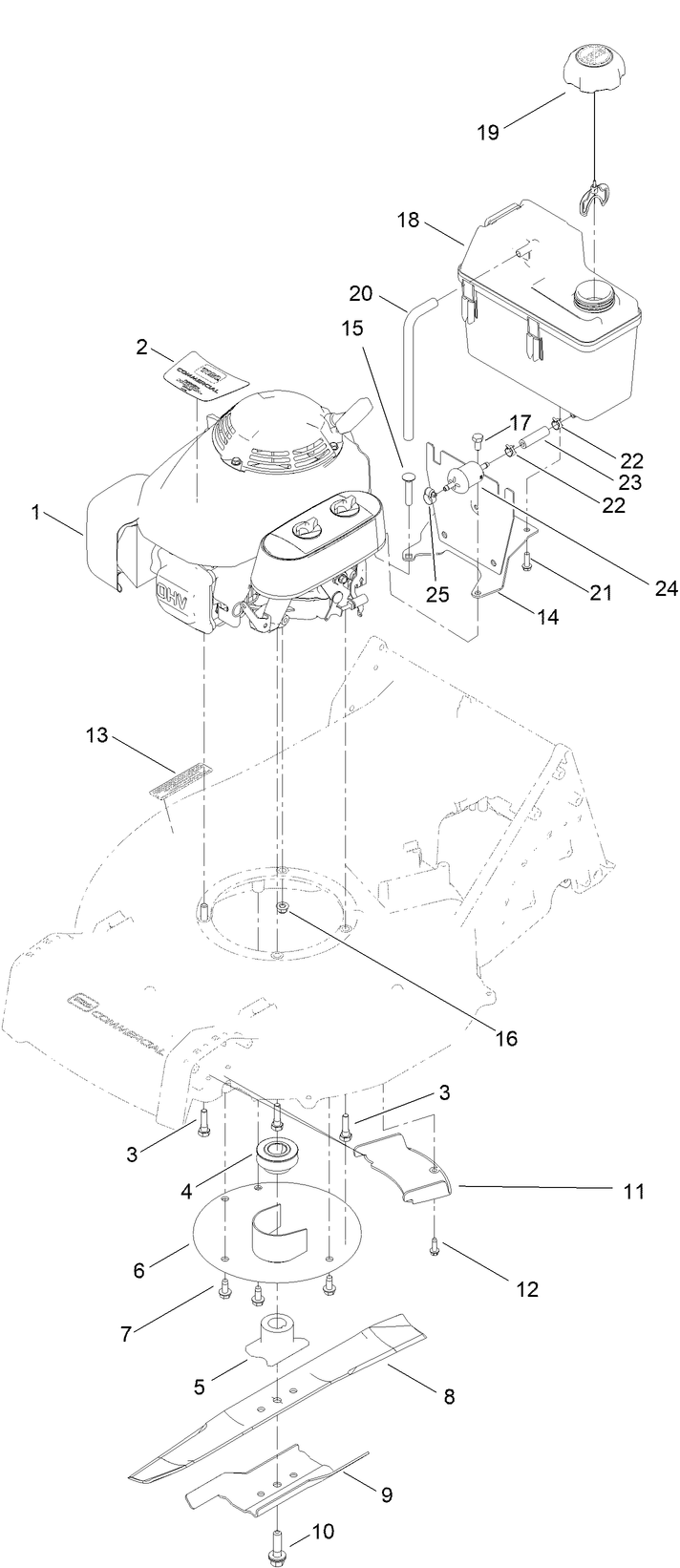 Engine Fuel Tank and Blade Assembly