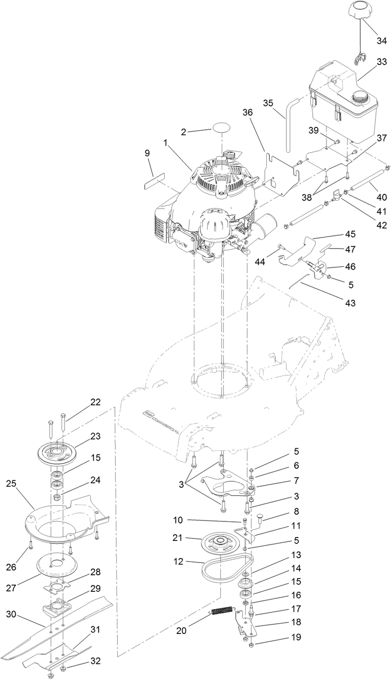 Engine Fuel Tank and Blade Assembly