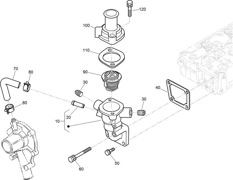 Water Flange and Thermostat Assembly
