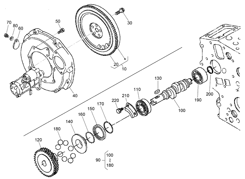 Flywheel Fuel Camshaft and Governor Shaft Assembly