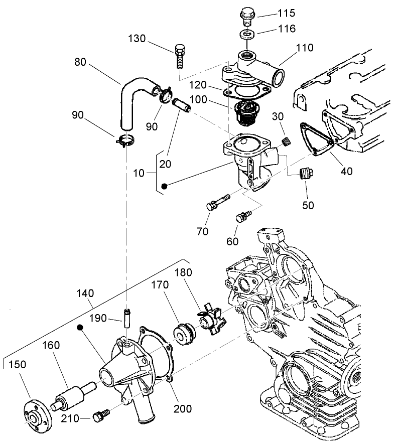 Water Flange Thermostat and Water Pump Assembly