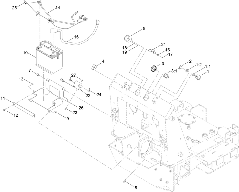 Battery Key Switch and Fuel Gauge Assembly