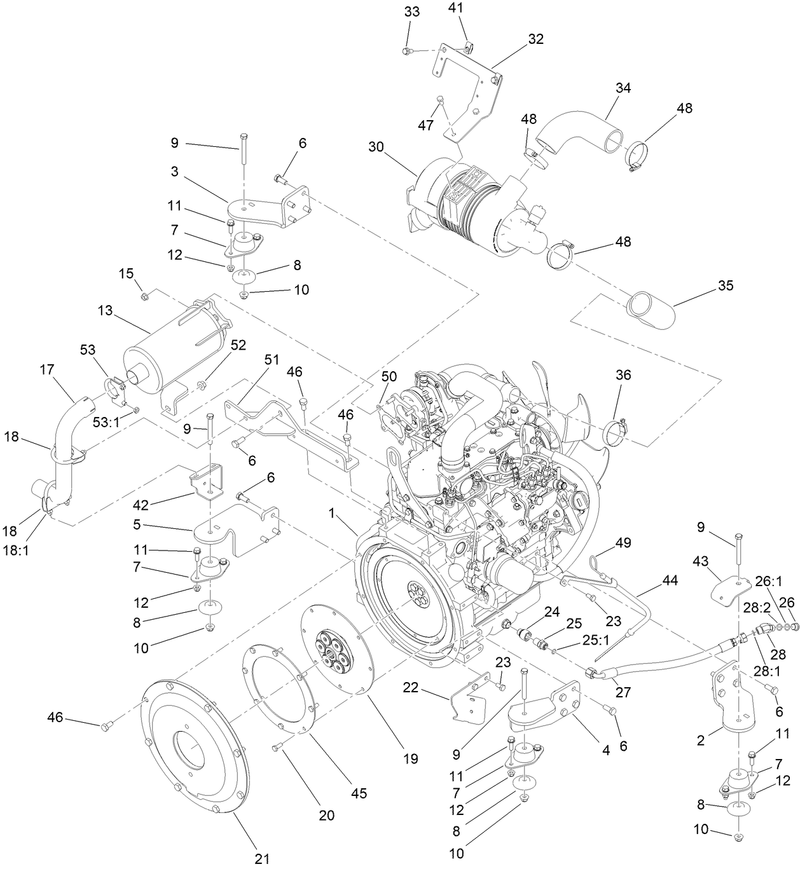 Engine and Muffler Assembly