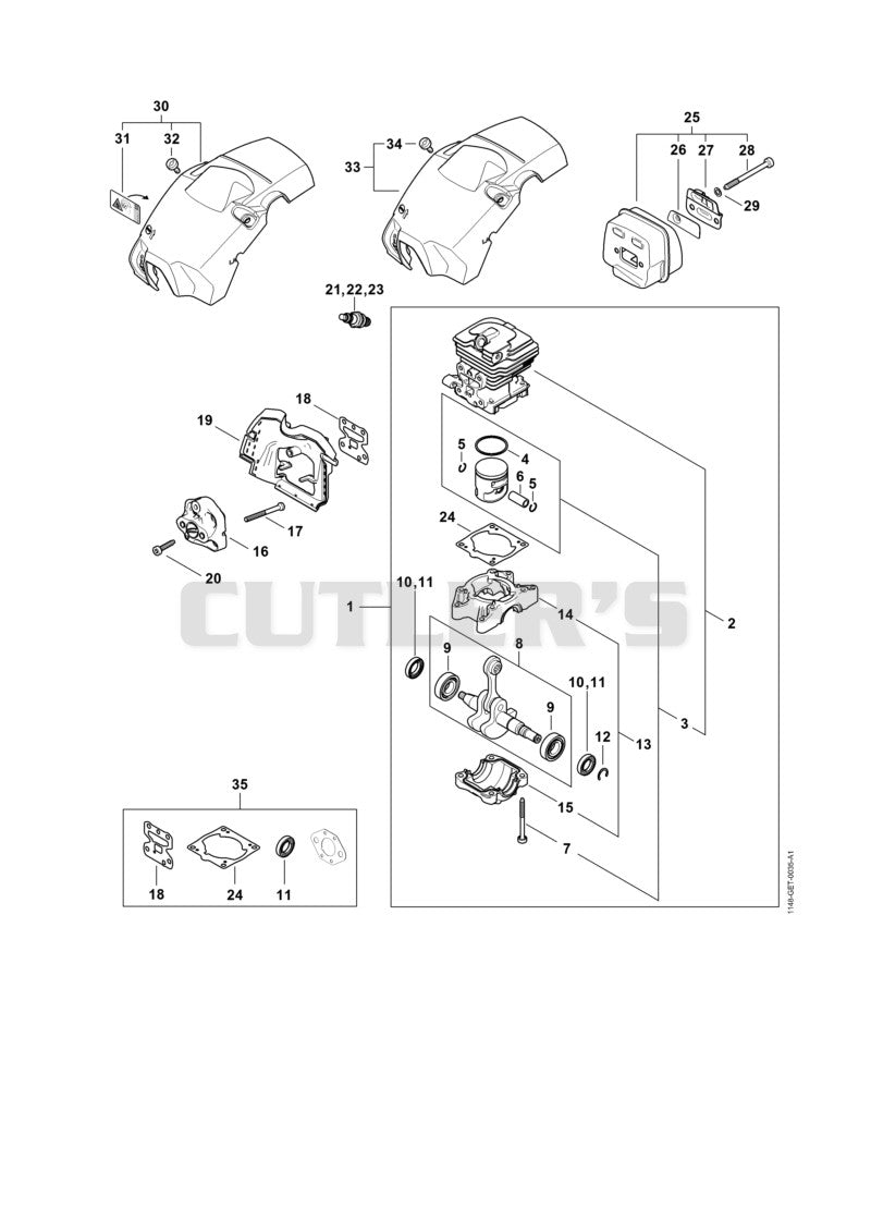 Crankcase, Cylinder, Muffler, Shroud
