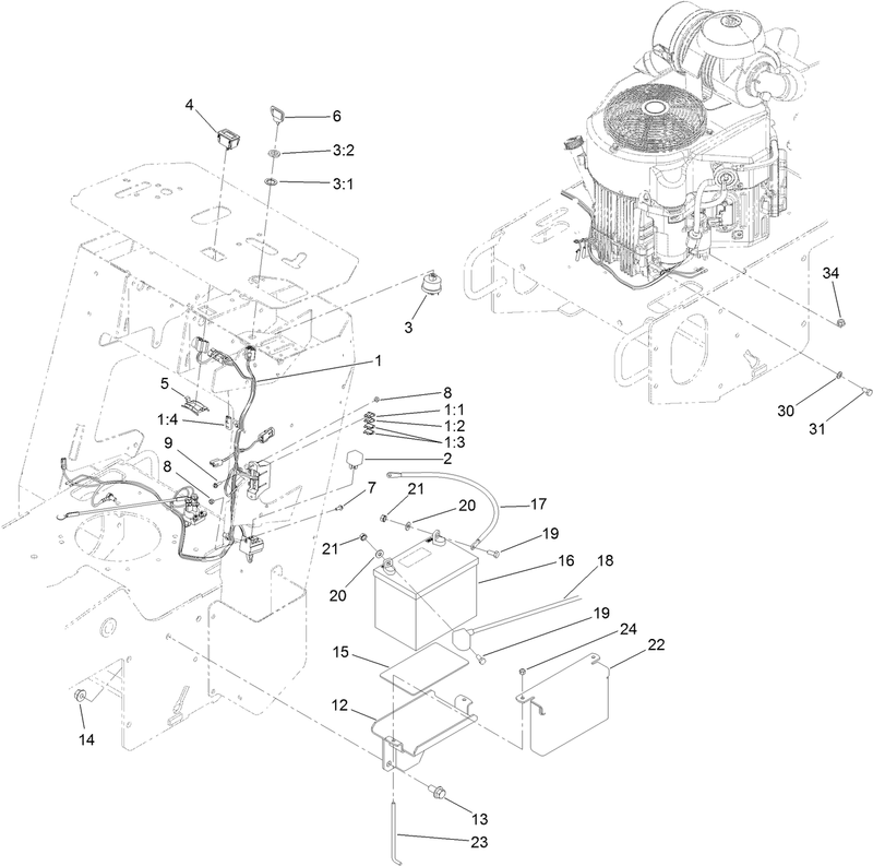 Battery and Wire Harness Assembly