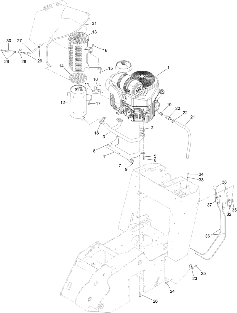 Engine Muffler and Fuel Line Assembly