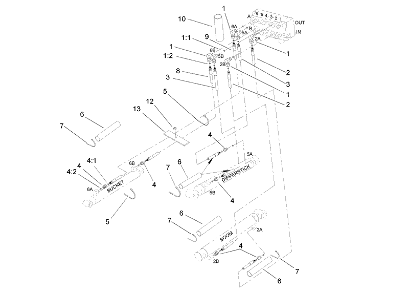 Boom Bucket and Dippersticker Hydraulic Assembly