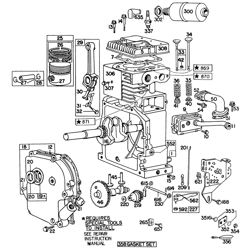 Engine Briggs & Stratton Model No. 190402 Type 0989-01 (8 H.p. Snowthrower Model 38150)
