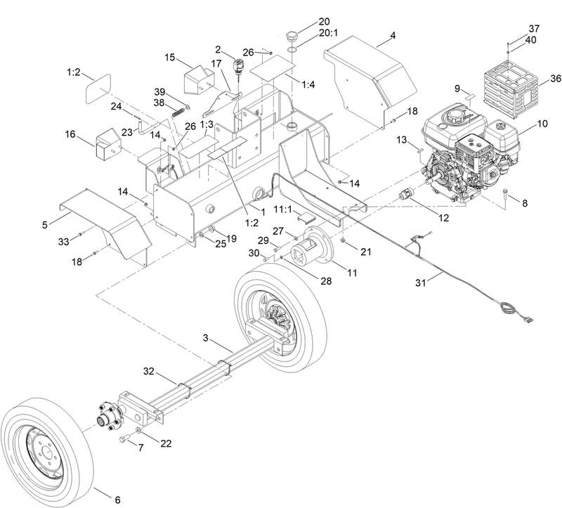 Engine Axle and Hydraulic Tank Assembly