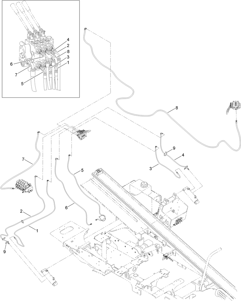 3 Spool Valve Hydraulic Plumbing Assembly