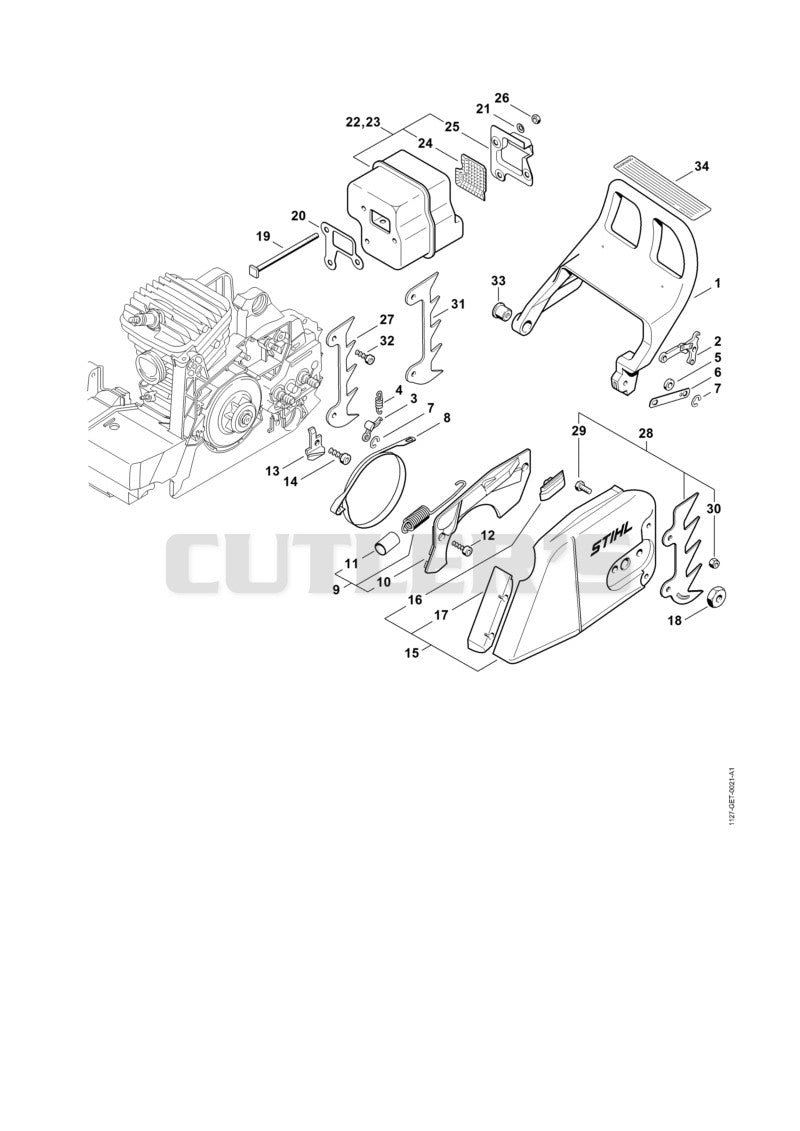 Chain brake, Muffler