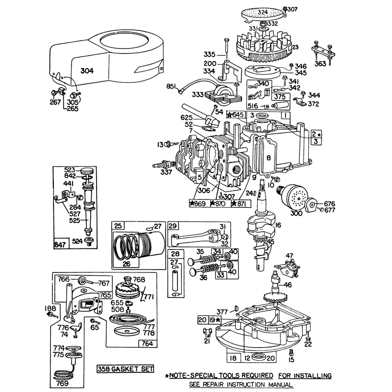 Engine Briggs and Stratton Model 92908-1842-01 for 21in Hand Propelled Model 16113 and 21in Self Propelled Model 16277