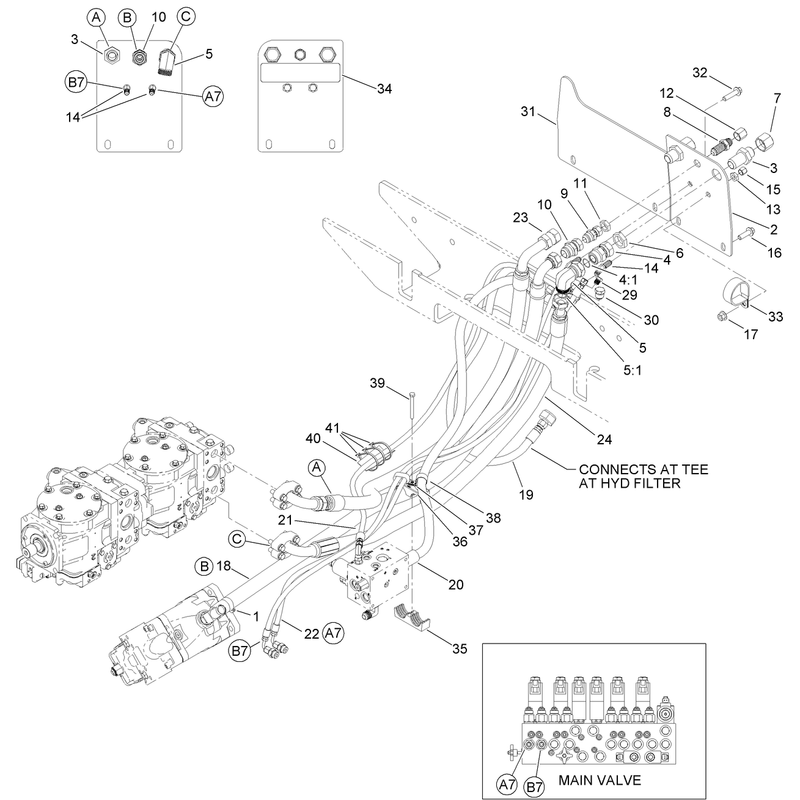 Tandem Pump and  Main Valve Hydraulic Plumbing Assembly No. 2