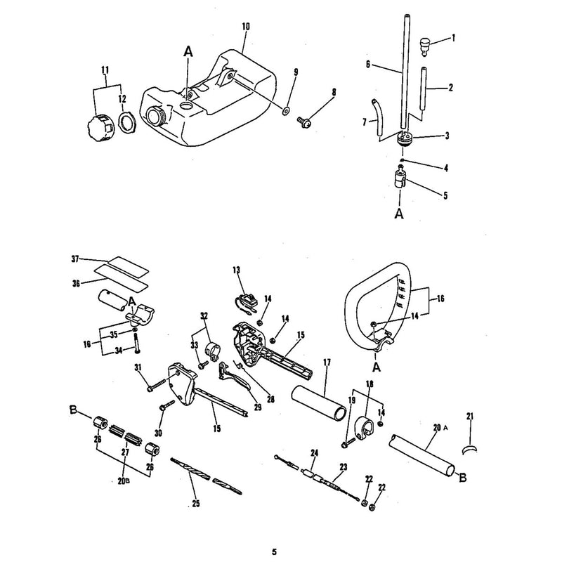 Fuel Tank Handle Throttle and Drive Shaft