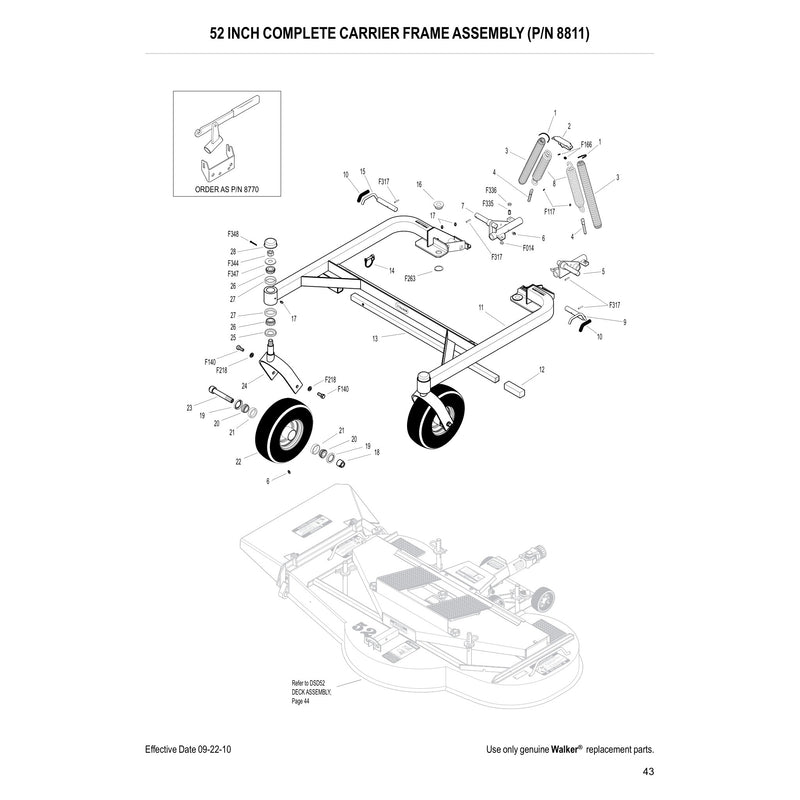 52 INCH COMPLETE CARRIER FRAME ASSEMBLY (P/N 8811)